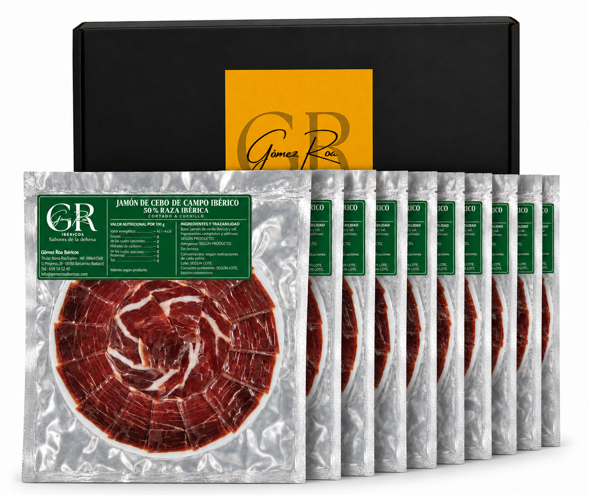 Pack 10 sobres de jamón de cebo de campo 50% ibérico