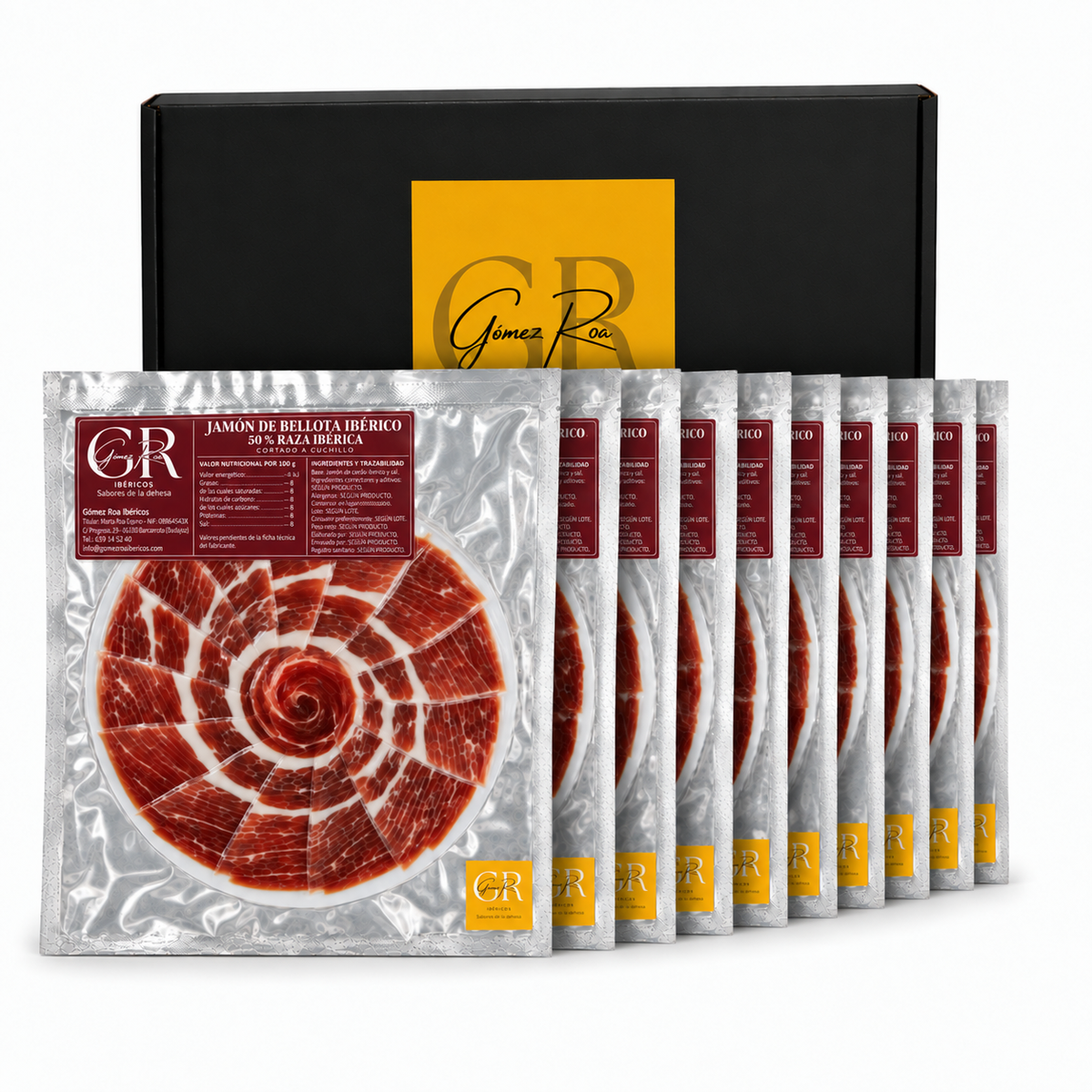 Pack 10 sobres de paleta de bellota 50% - 75% ibérica